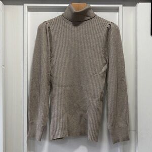 Ann Taylor Factory Taupe Beige Ribbed Turtleneck Fitted Sweater Size Medium